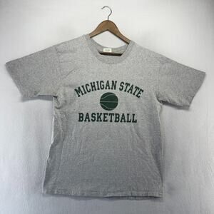 Vintage Michigan State Basketball Shirt Men's Large Gray Single Stitch USA Made
